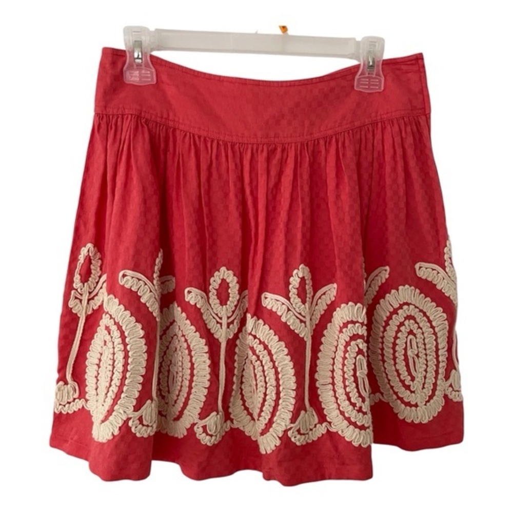 Nick & Mo Red Mini Skirt with Cream Embroidered Trim